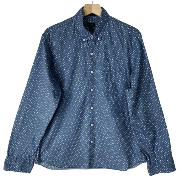 J Crew Slim Fit Blue Star Print Long Sleeve Button Down Shirt Mens Size Large - Picture 1 of 7
